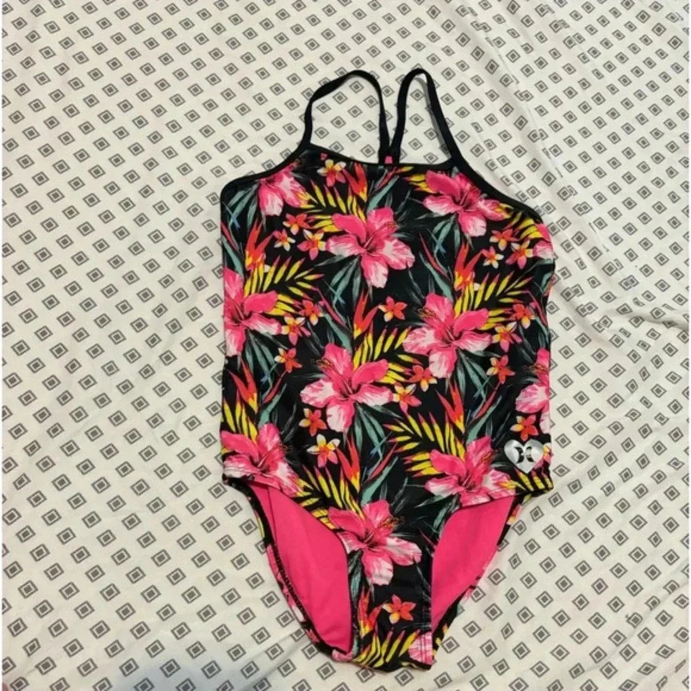 HURLEY Girl’s Tropical One Piece Racerback Swimsuit / Size: 7/8